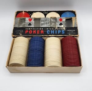 Vintage Peau Deux Poker Chips. PODO Poker Chips. Interlocking. 100 Chips.